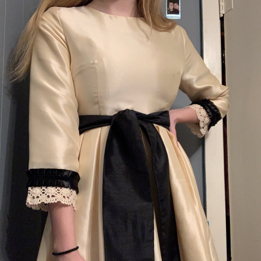 Creme Fit and Flare Dress With Sash